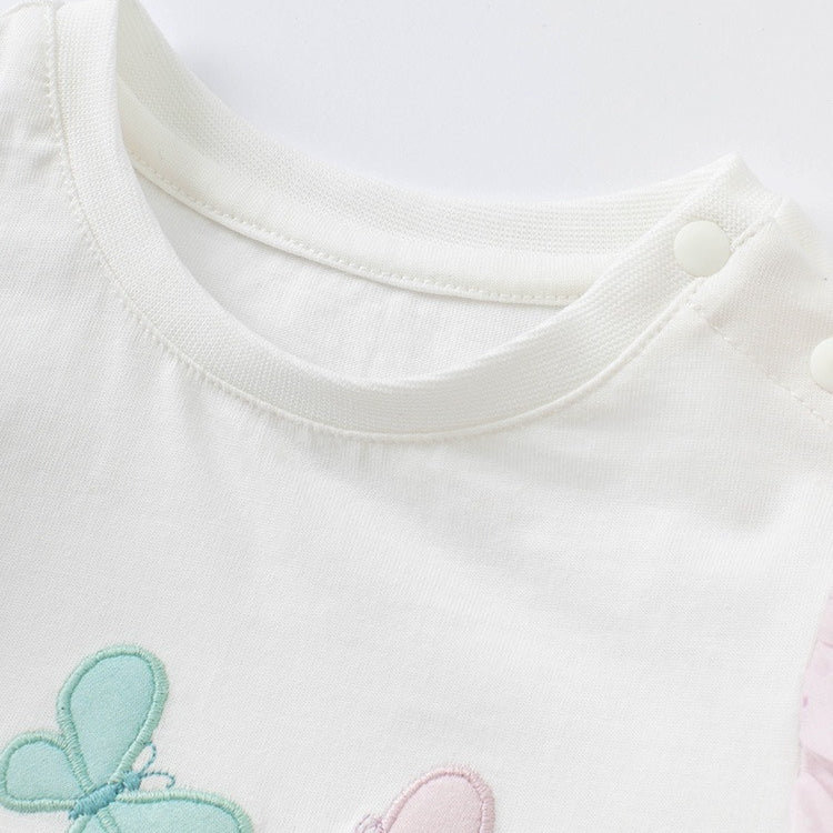 Butterfly White Tee with Puff Sleeves
