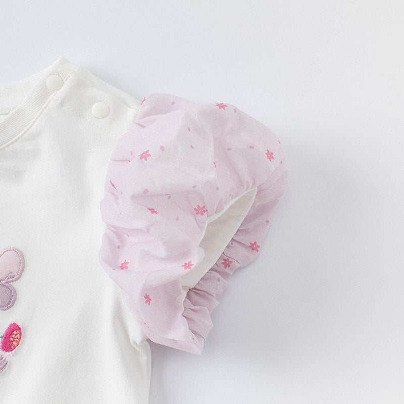 Butterfly White Tee with Puff Sleeves