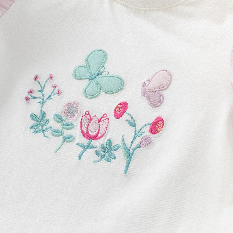 Butterfly White Tee with Puff Sleeves