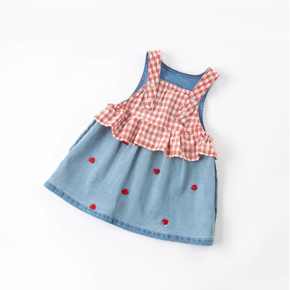 Heart Stitching Denim Pinafore