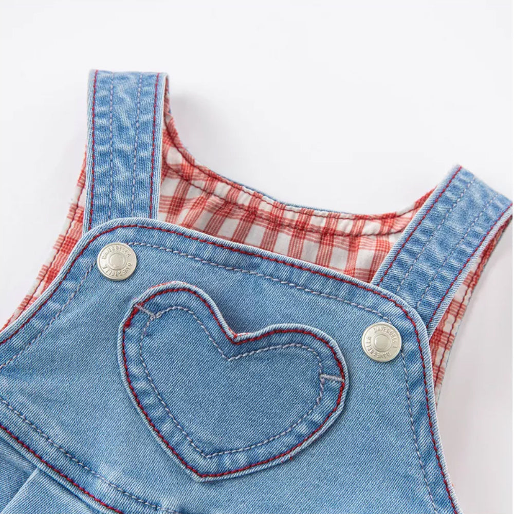 Heart Stitching Denim Pinafore