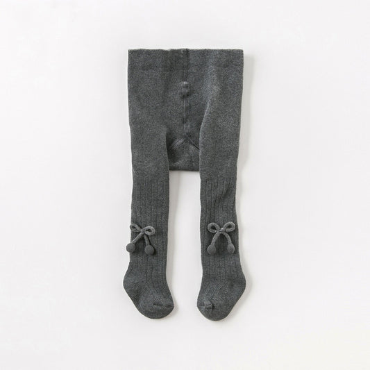 Charcoal Pom Poms Knot Fleece Lined Tights