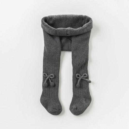 Charcoal Pom Poms Knot Fleece Lined Tights