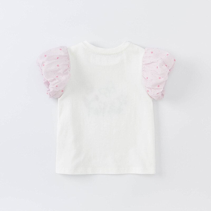 Butterfly White Tee with Puff Sleeves