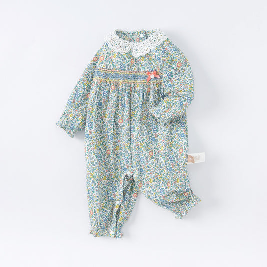 Emerald Poppy Floral Long Sleeve One-Piece Romper