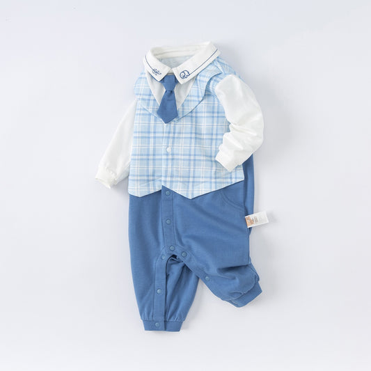 Formal Suit Vest & Tie Long Sleeve One-Piece Romper