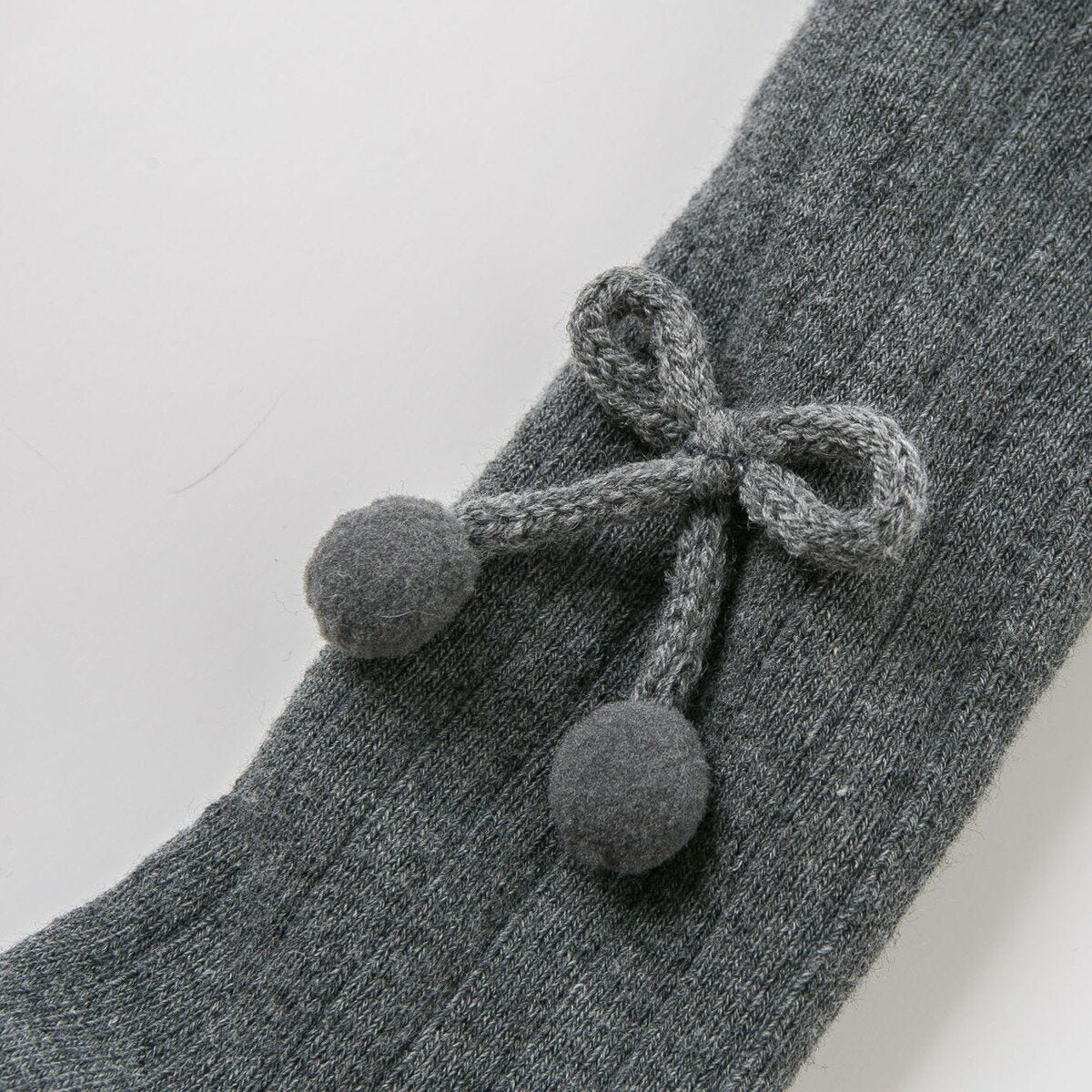Charcoal Pom Poms Knot Fleece Lined Tights