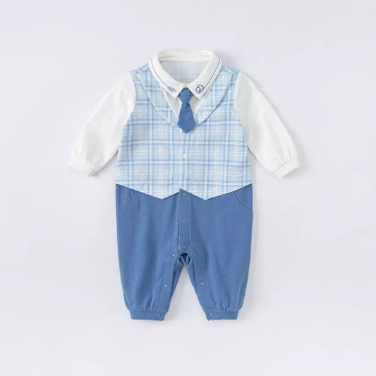 Formal Suit Vest & Tie Long Sleeve One-Piece Romper